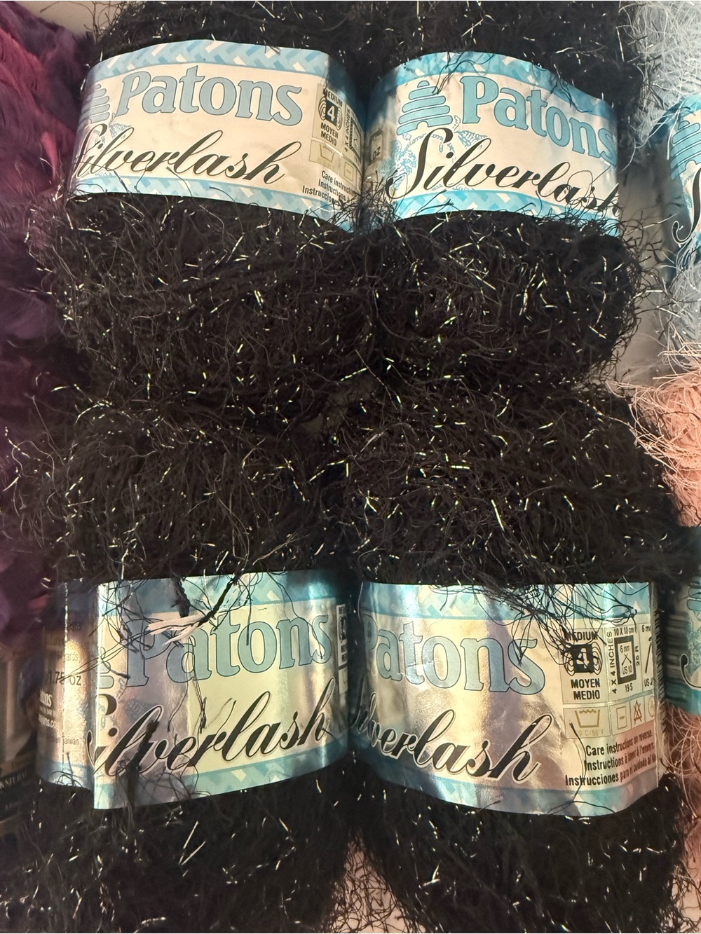 10 Patons Silverlash Eyelash Yarn Bundle - Black, Light Blue & Light Pink - Picture 13 of 16